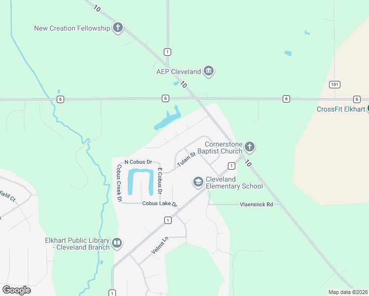 map of restaurants, bars, coffee shops, grocery stores, and more near Dover Court in Elkhart
