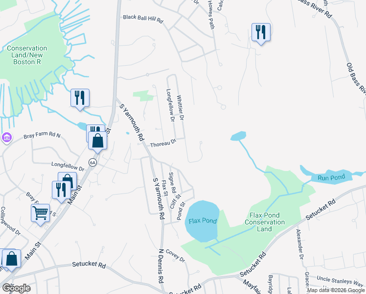 map of restaurants, bars, coffee shops, grocery stores, and more near 38 Madison Road in Dennis