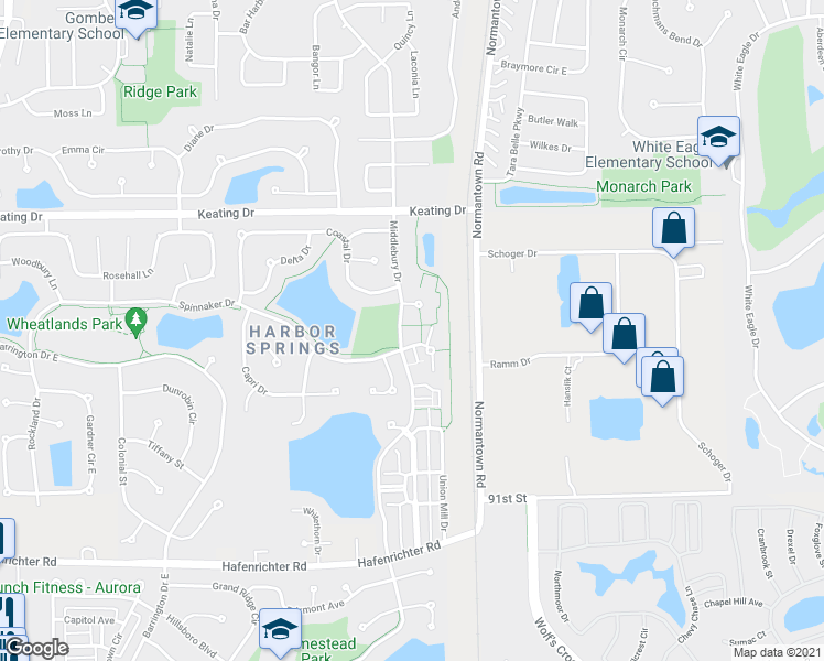 map of restaurants, bars, coffee shops, grocery stores, and more near 3173 Teal Bay Court in Aurora