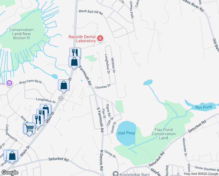 map of restaurants, bars, coffee shops, grocery stores, and more near 38 Madison Road in Dennis