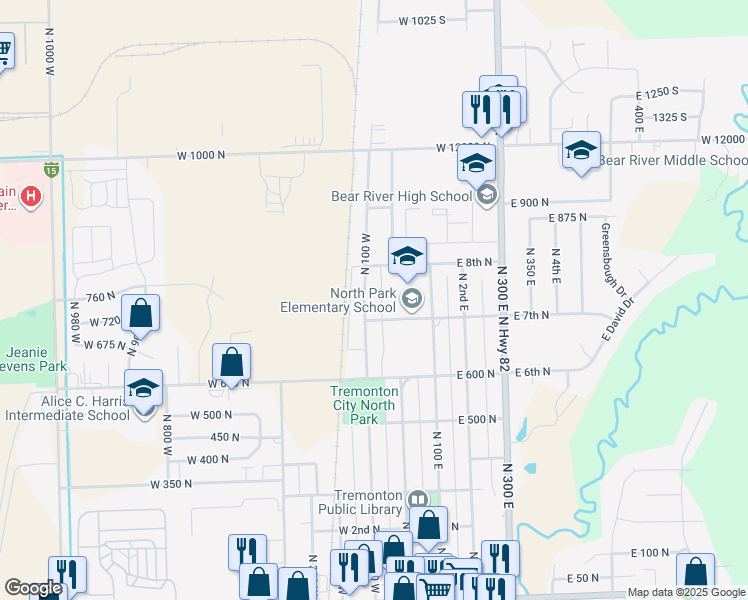 map of restaurants, bars, coffee shops, grocery stores, and more near 736 North 100 West in Tremonton