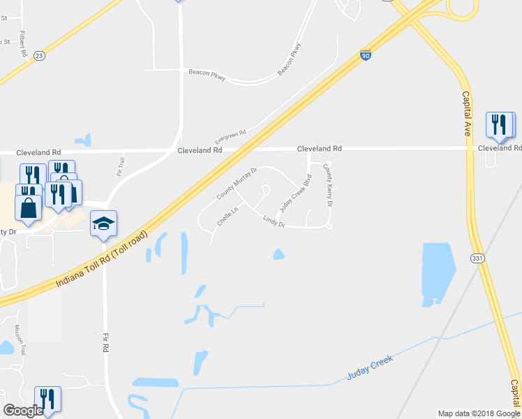 map of restaurants, bars, coffee shops, grocery stores, and more near 53260 Saint Matthew Court in Granger