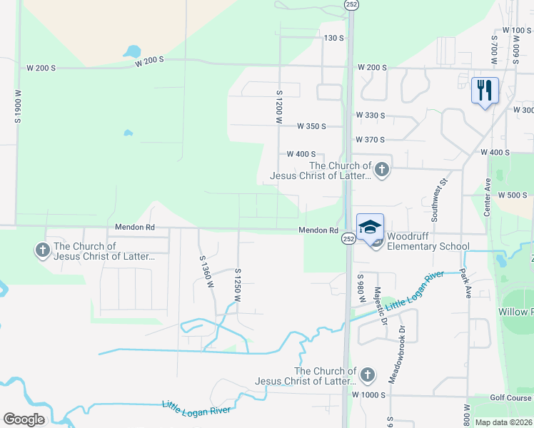 map of restaurants, bars, coffee shops, grocery stores, and more near 563 South 1215 West in Logan