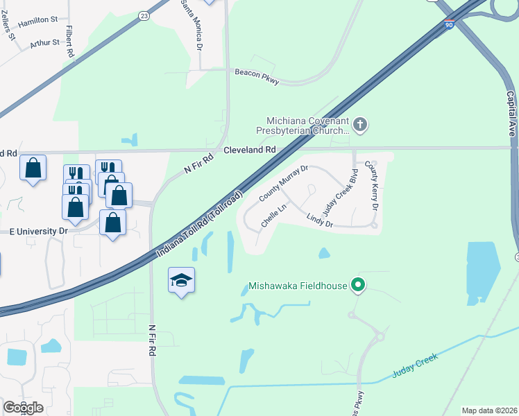map of restaurants, bars, coffee shops, grocery stores, and more near 53250 County Murray Drive in Granger