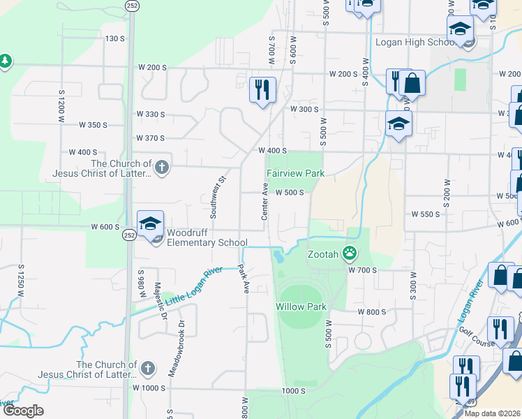 map of restaurants, bars, coffee shops, grocery stores, and more near 651 West 600 South in Logan