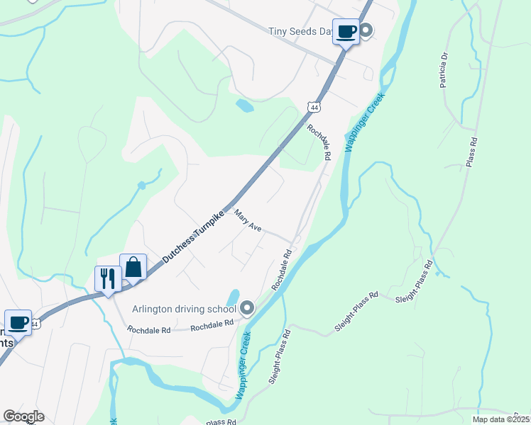 map of restaurants, bars, coffee shops, grocery stores, and more near 20 Mary Avenue in Poughkeepsie