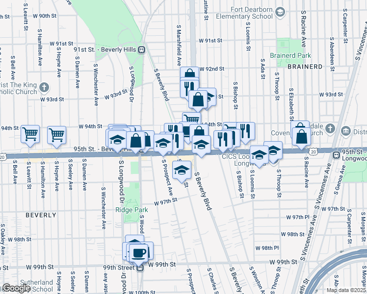 map of restaurants, bars, coffee shops, grocery stores, and more near in Chicago
