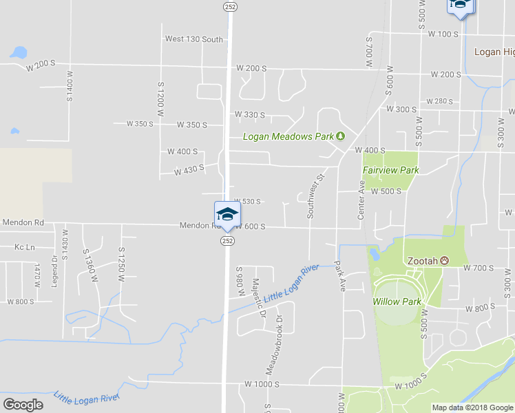 map of restaurants, bars, coffee shops, grocery stores, and more near 940 West 530 South in Logan