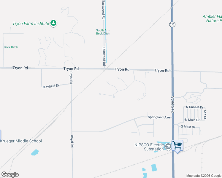 map of restaurants, bars, coffee shops, grocery stores, and more near 31 Blackberry Trail in Michigan City