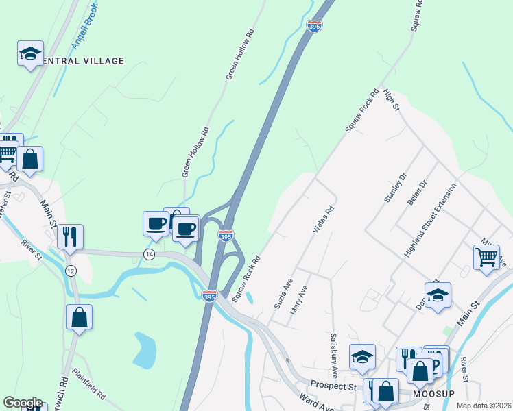 map of restaurants, bars, coffee shops, grocery stores, and more near 37 Squaw Rock Road in Plainfield