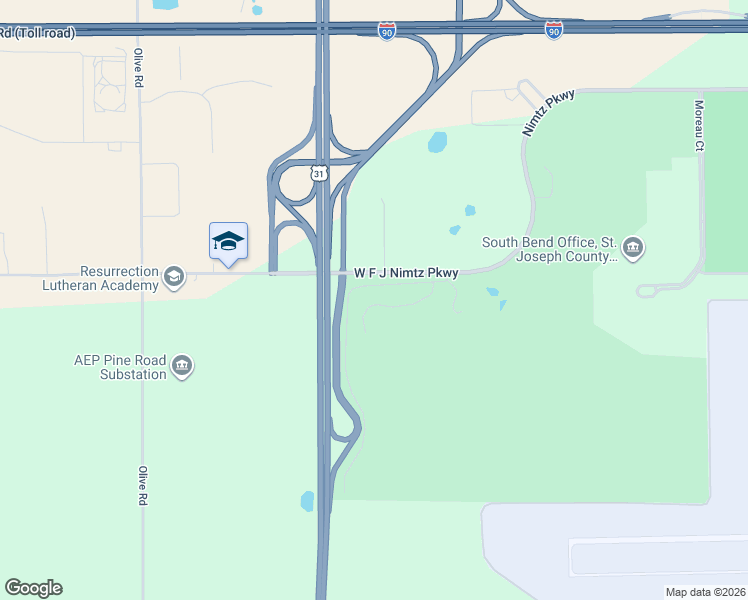 map of restaurants, bars, coffee shops, grocery stores, and more near 6227-6529 Old Cleveland Road in South Bend