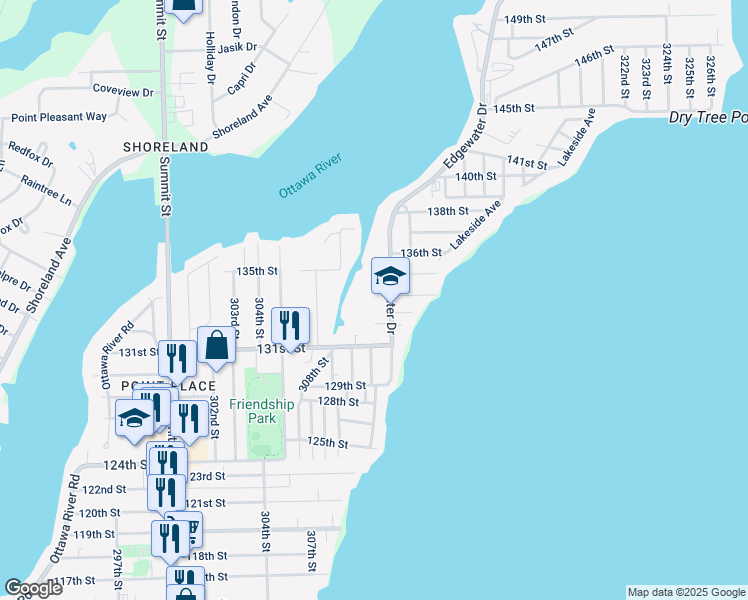 map of restaurants, bars, coffee shops, grocery stores, and more near 5549 Edgewater Drive in Toledo
