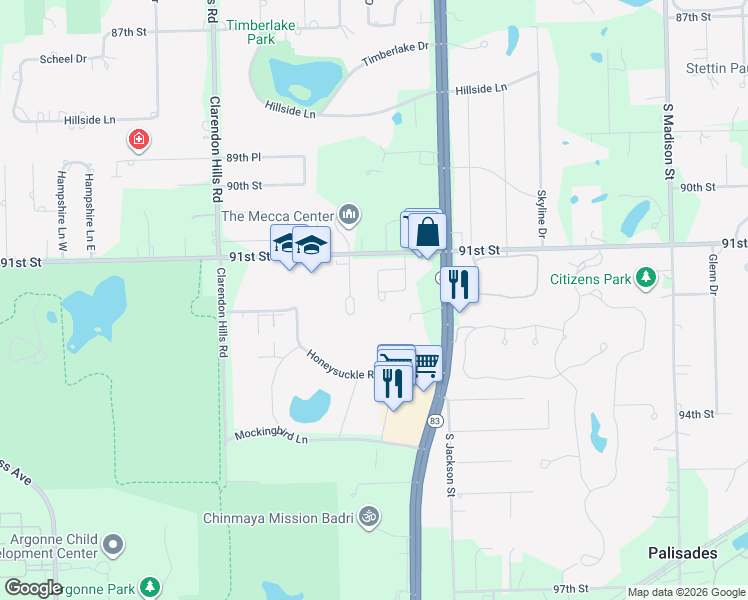 map of restaurants, bars, coffee shops, grocery stores, and more near 10 Carrington Circle in Willowbrook