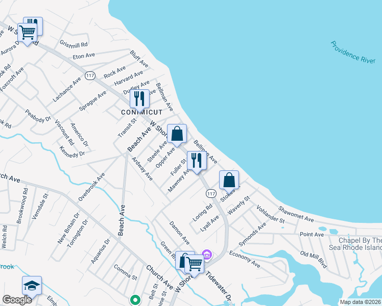 map of restaurants, bars, coffee shops, grocery stores, and more near 903 West Shore Road in Warwick