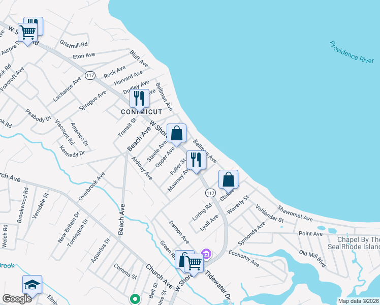 map of restaurants, bars, coffee shops, grocery stores, and more near 903 West Shore Road in Warwick
