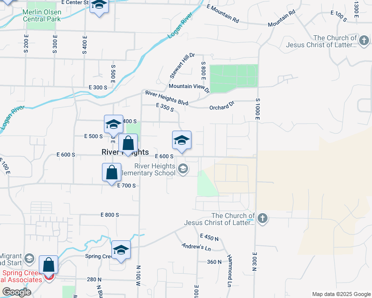 map of restaurants, bars, coffee shops, grocery stores, and more near 560 750 East in River Heights