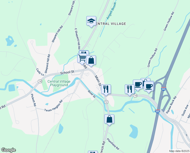 map of restaurants, bars, coffee shops, grocery stores, and more near 14 Main Street in Plainfield