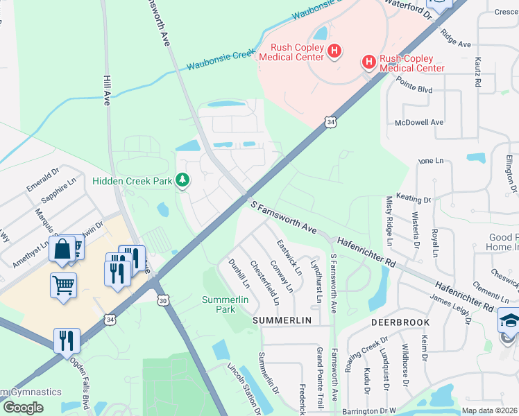 map of restaurants, bars, coffee shops, grocery stores, and more near 700-798 Ogden Ave in Aurora