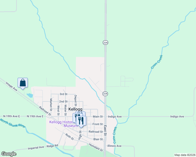 map of restaurants, bars, coffee shops, grocery stores, and more near 101 Pleasantview Drive in Kellogg