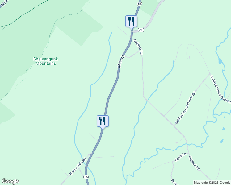 map of restaurants, bars, coffee shops, grocery stores, and more near 3071 Route 44 55 in Gardiner