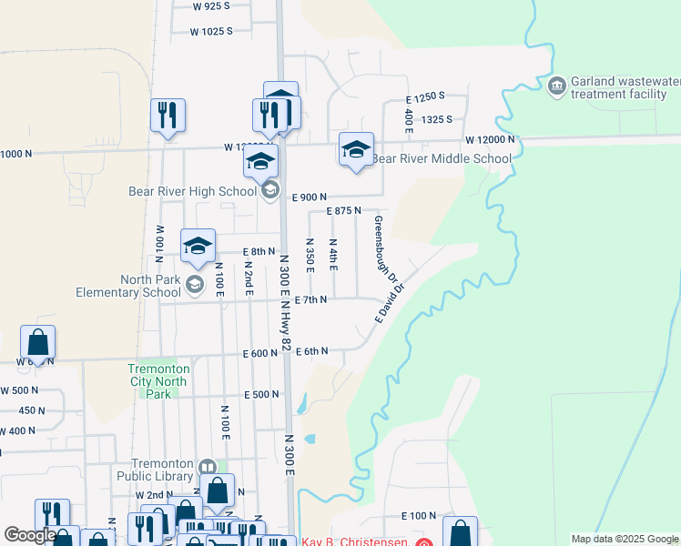 map of restaurants, bars, coffee shops, grocery stores, and more near 758 North 400 East in Tremonton
