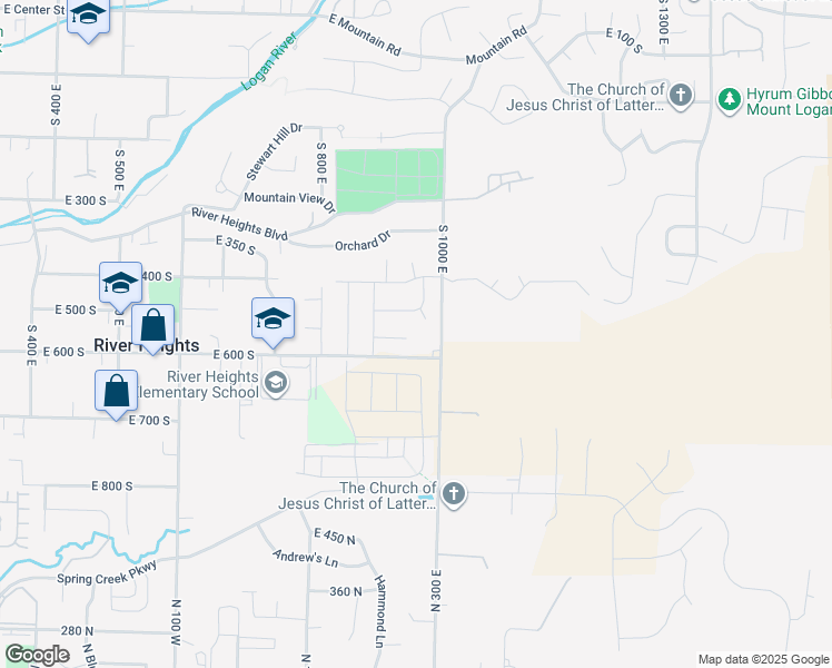 map of restaurants, bars, coffee shops, grocery stores, and more near 940 East 480 South in River Heights