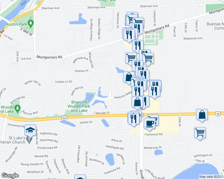 map of restaurants, bars, coffee shops, grocery stores, and more near 1730 Lexington Drive in Montgomery