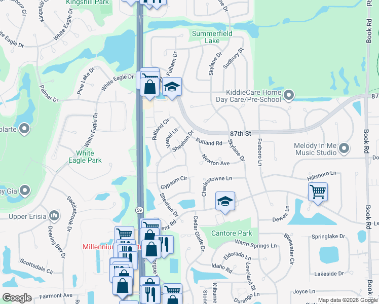 map of restaurants, bars, coffee shops, grocery stores, and more near 2819 White Thorn Circle in Naperville