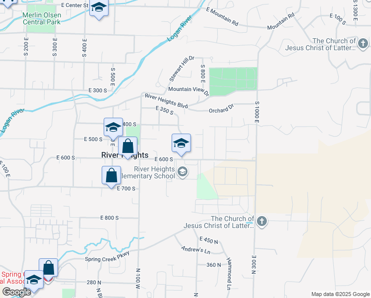 map of restaurants, bars, coffee shops, grocery stores, and more near 540 750 East in River Heights