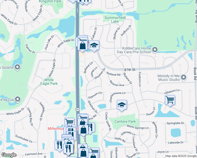 map of restaurants, bars, coffee shops, grocery stores, and more near 2315 Sheehan Drive in Naperville
