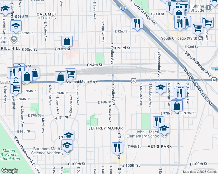 map of restaurants, bars, coffee shops, grocery stores, and more near 2549 U.S. 20 in Chicago