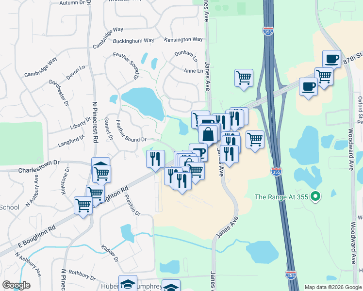 map of restaurants, bars, coffee shops, grocery stores, and more near 680 East Boughton Road in Bolingbrook