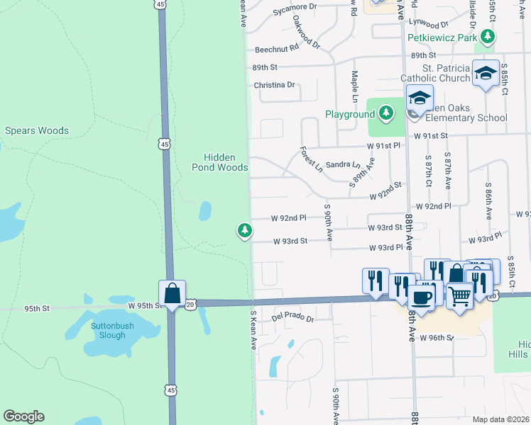 map of restaurants, bars, coffee shops, grocery stores, and more near 9133 Kopping Lane in Oak Lawn