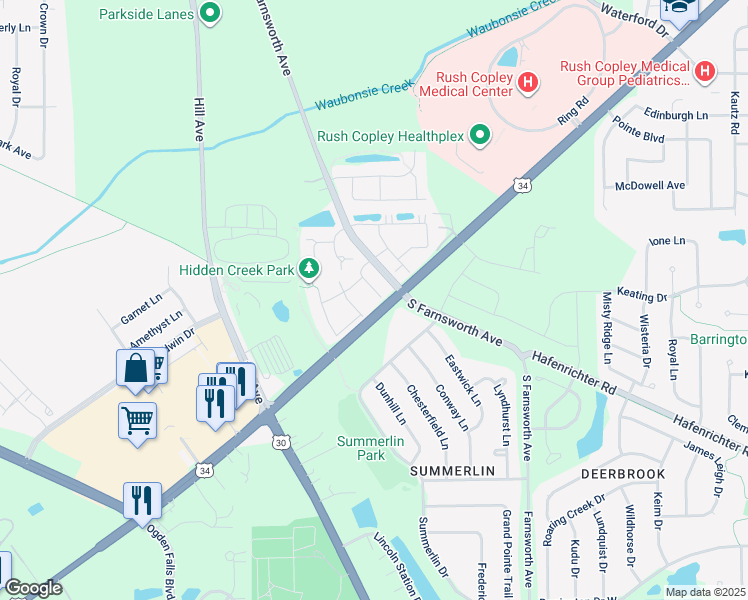 map of restaurants, bars, coffee shops, grocery stores, and more near 1847 Clubhouse Drive in Aurora