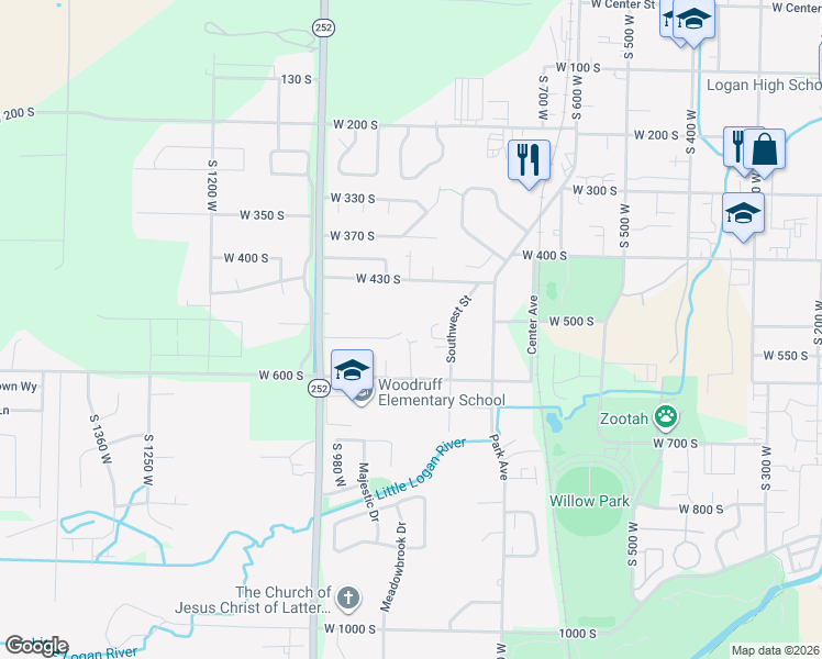 map of restaurants, bars, coffee shops, grocery stores, and more near 847 West 530 South in Logan