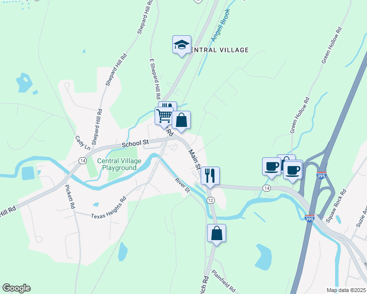 map of restaurants, bars, coffee shops, grocery stores, and more near 14 Main Street in Plainfield