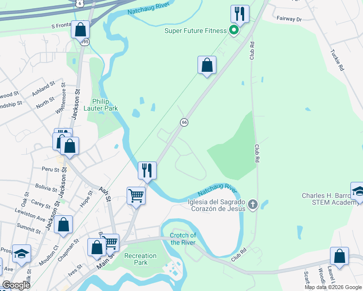 map of restaurants, bars, coffee shops, grocery stores, and more near 305 Jeffrey Road in Windham