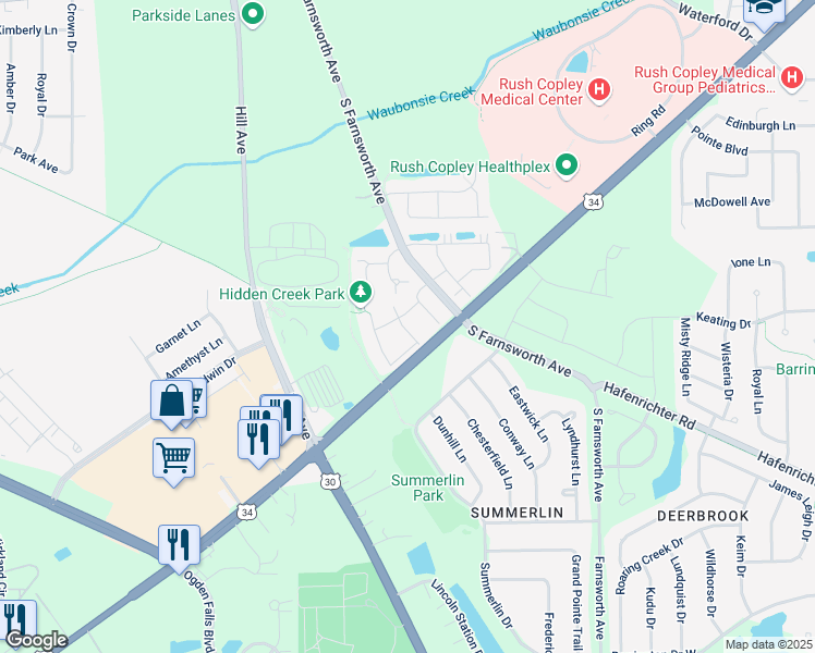 map of restaurants, bars, coffee shops, grocery stores, and more near 1837 Clubhouse Drive in Aurora