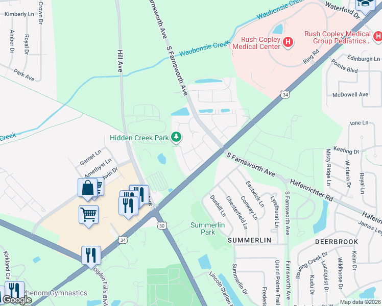 map of restaurants, bars, coffee shops, grocery stores, and more near 1780 Pontarelli Court in Aurora