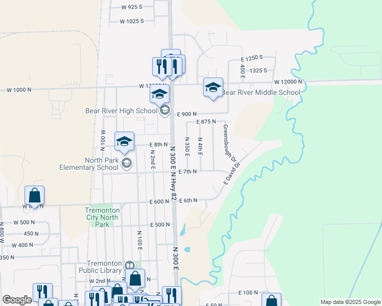 map of restaurants, bars, coffee shops, grocery stores, and more near 780 North 350 East in Tremonton