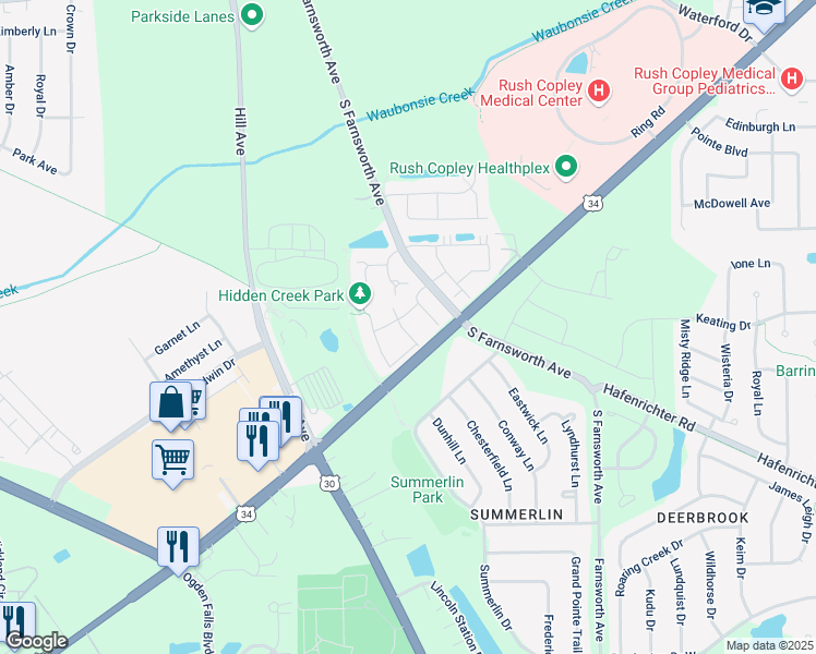 map of restaurants, bars, coffee shops, grocery stores, and more near 1837 Clubhouse Drive in Aurora