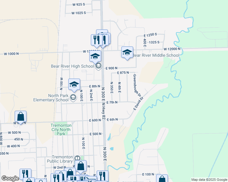 map of restaurants, bars, coffee shops, grocery stores, and more near 780 North 350 East in Tremonton