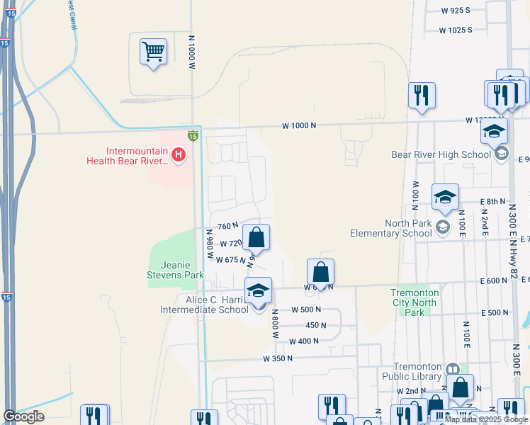 map of restaurants, bars, coffee shops, grocery stores, and more near 892 North 900 West in Tremonton