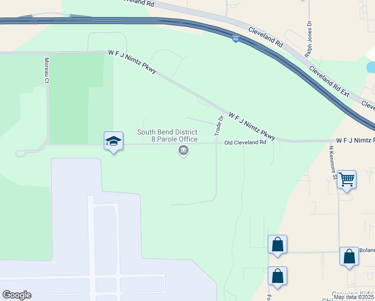 map of restaurants, bars, coffee shops, grocery stores, and more near 4650 Old Cleveland Road in South Bend