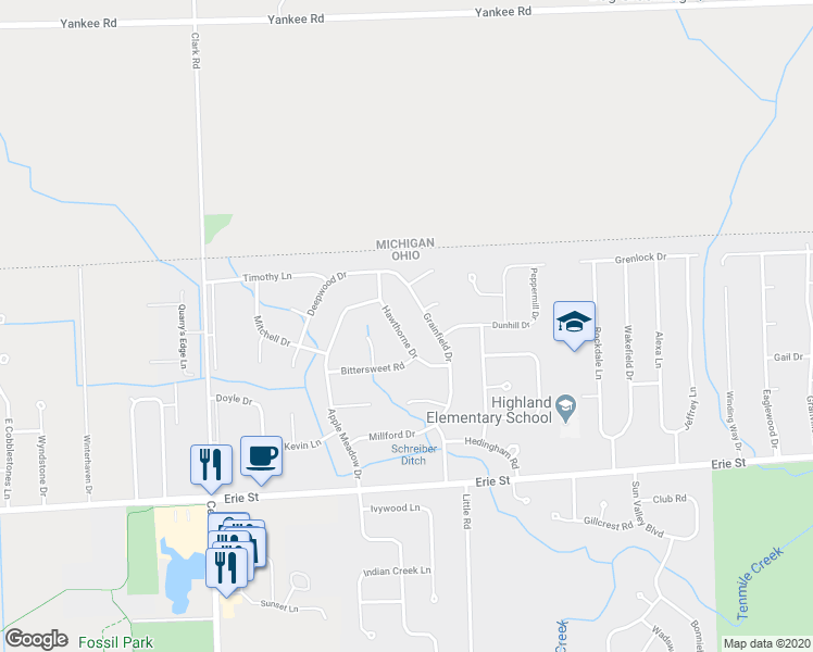 map of restaurants, bars, coffee shops, grocery stores, and more near 6034 Hawthorne Drive in Sylvania
