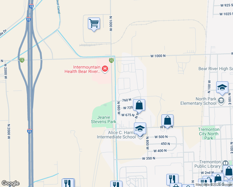 map of restaurants, bars, coffee shops, grocery stores, and more near 805 North 980 West in Tremonton