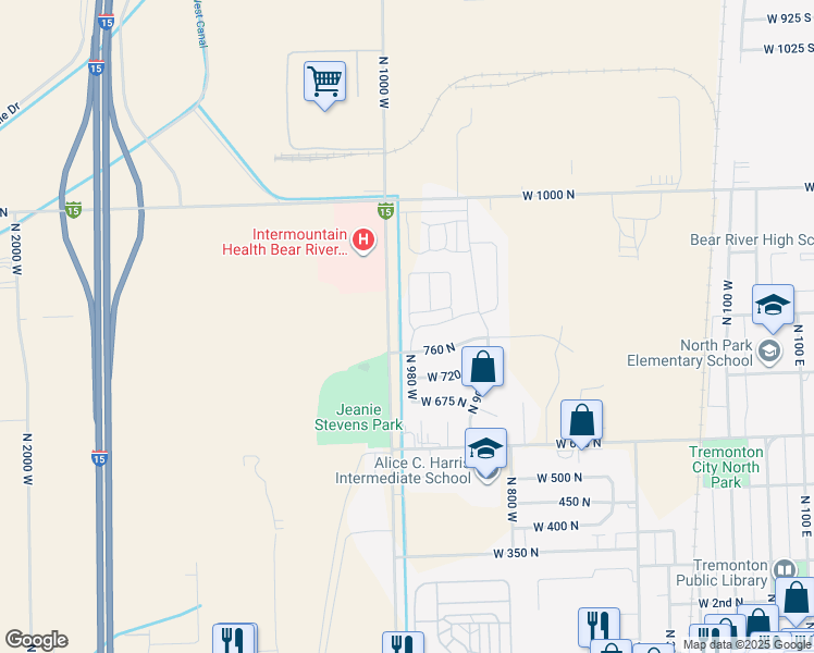 map of restaurants, bars, coffee shops, grocery stores, and more near 805 North 980 West in Tremonton