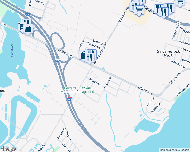 map of restaurants, bars, coffee shops, grocery stores, and more near 816 Brayton Point Road in Somerset
