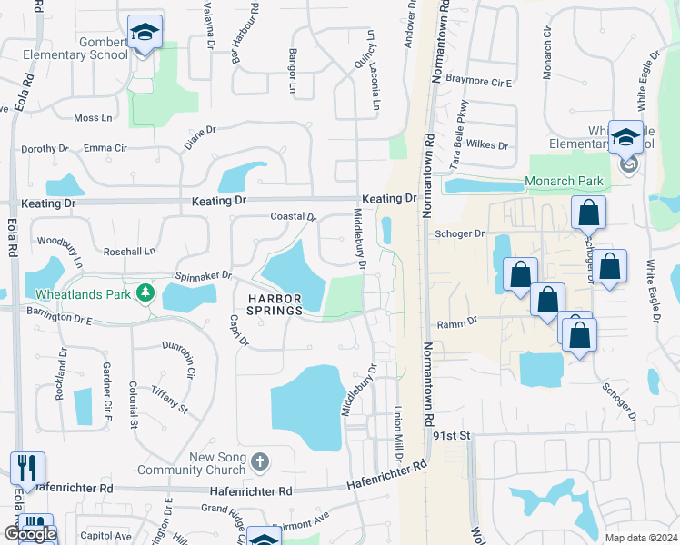 map of restaurants, bars, coffee shops, grocery stores, and more near 3091 Coastal Drive in Aurora