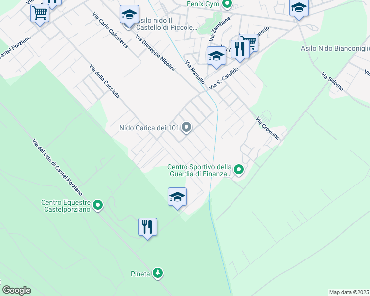 map of restaurants, bars, coffee shops, grocery stores, and more near 61 Via Nalles in Città metropolitana di Roma Capitale